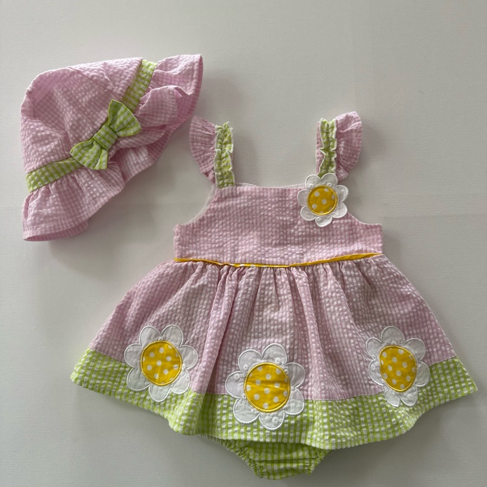 Blueberi Boulevard 18 Months Baby Girl Bodysuit Dress with Hat Spring Summer